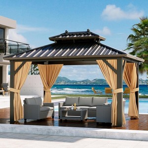 Hardtop 10x12ft Gazebo, Double Roof Canopy with Netting and Curtains - 1 of 4