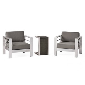 Cape Coral 3pc Aluminum and Wicker Chat Set Gray - Christopher Knight Home - 1 of 4