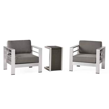 Cape Coral 3pc Aluminum and Wicker Chat Set Gray - Christopher Knight Home