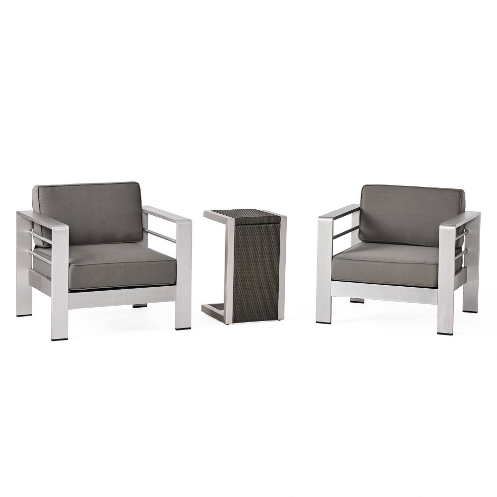 Photos - Garden Furniture Cape Coral 3pc Aluminum and Wicker Chat Set Gray - Christopher Knight Home