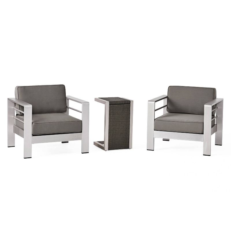 Cape Coral 3pc Aluminum and Wicker Chat Set Gray - Christopher Knight Home, 1 of 10