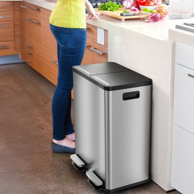 16 Gallon Stainless Steel Dual Compartment Step Pedal Trash Can