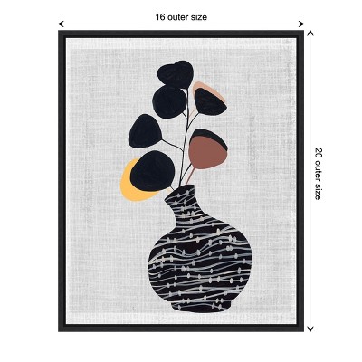 Melissa Wang Black Vase with Leaves Canvas Wall Art Print 16 x 20 inches