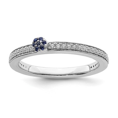 Black Bow Jewelry 14k White Gold, Created Sapphire & 1/8 Ctw Diamond Stackable Ring