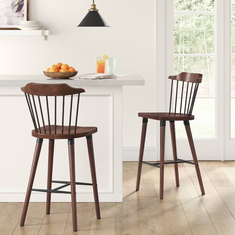 Delway Curved Back Mixed Material Counter Height Barstool Walnut - Threshold&#8482;, 3 of 8