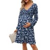 Women's Maternity Casual Smocked Long Sleeve Boho Dress Fall V Neck Flowy Midi Dress Baby Shower Photoshoot - 2 of 4
