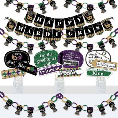 Big Dot of Happiness Mardi Gras - Banner and Photo Booth Decorations - Masquerade Party Supplies Kit - Doterrific Bundle