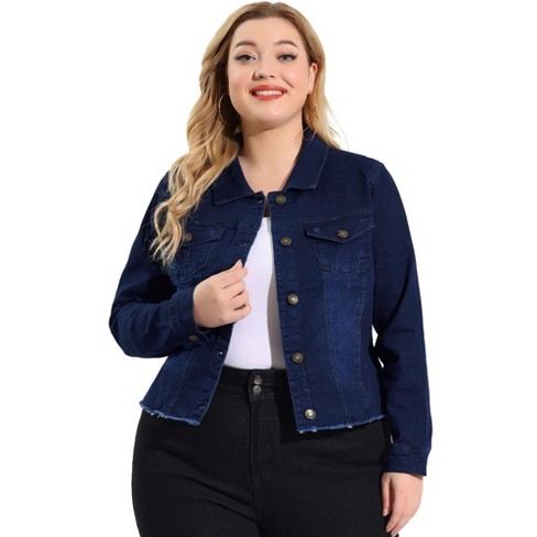 Agnes Orinda Women's Plus Size Jeans Short Sleeve Chest Pocket Button Down  Denim Shirts Blue 1X