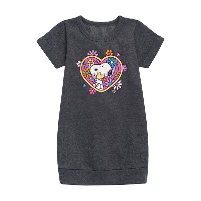 - Peanuts - Hug Heart Flower Graphic Short Sleeve Fleece Dress