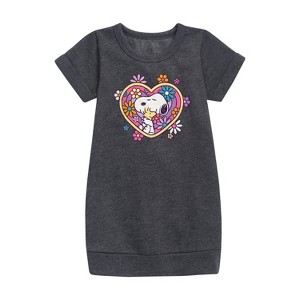 - Peanuts - Hug Heart Flower Graphic Short Sleeve Fleece Dress - 1 of 3