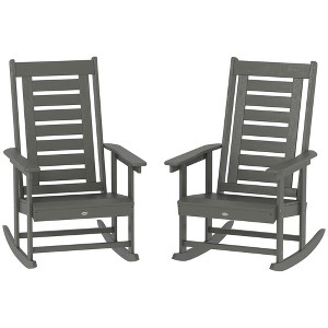 Outsunny Outdoor Rocking Chairs Set of 2, HDPE Patio Rockers with 28" High Back, Wide Armrests and Slatted Seat for Porch Backyard Balcony, Dark Gray - 1 of 4