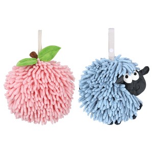 REGALWOVEN 2 Pcs Cute Comfortable Soft Absorbent Chenille Ball Fuzzy Hand Towel - 1 of 4