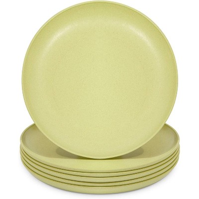 Okuna Outpost Set of 6 Pear Green Unbreakable Wheat Straw Cereal Dinner Plates Set for Kids, 7.7 In