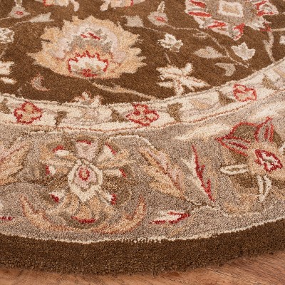 Hand-Tufted Round Brown and Green Wool Area Rug