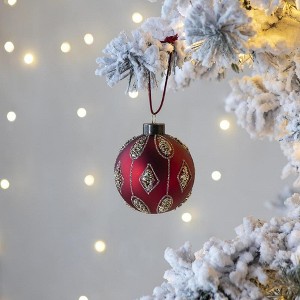 NAYSAYE Party Decoration and Accessories Glass Christmas Ball Ornament Set for Holiday Celebration, Red, 3"*3"*0.07" - 1 of 4