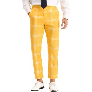 Lars Amadeus Men's Plaid Casual Slim Fit Flat Front Checked Printed Business Trousers - 1 of 4