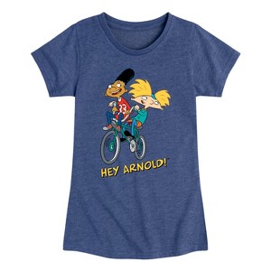 Girls' - Hey Arnold! - Arnold and Gerold Bike Fitted Short Sleeve Graphic T-Shirt - 1 of 4
