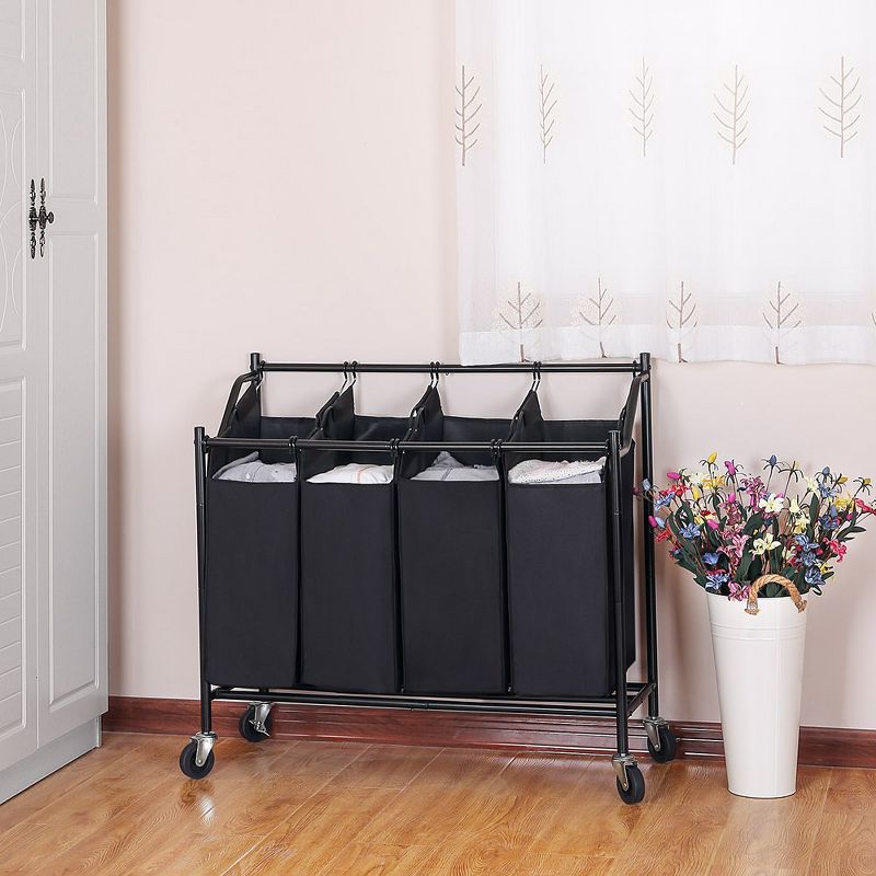 SONGMICS Heavy-Duty 4-Bag Rolling Laundry Sorter Storage Cart with Wheels, 3 of 7