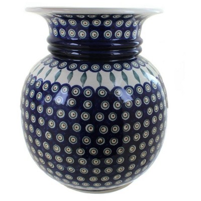 Blue Rose Polish Pottery Peacock Floor Vase