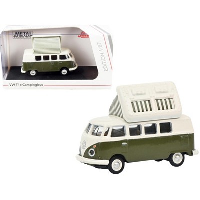 Volkswagen T1 Camper Bus with Pop-Top Roof Green and Cream 1/87 (HO) Diecast Model by Schuco