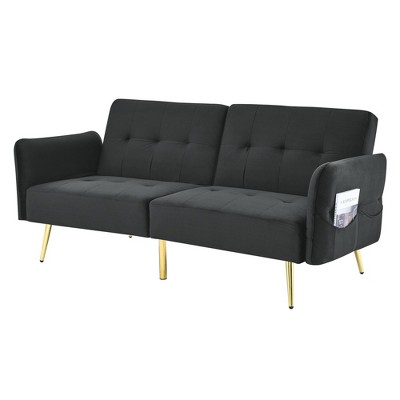 NicBex 77.5 Inch Velvet Futon Sofa Bed,Convertible Sleeper Loveseat Couch with Folded Armrests for Living Room,Bedroom,Office,Apartment