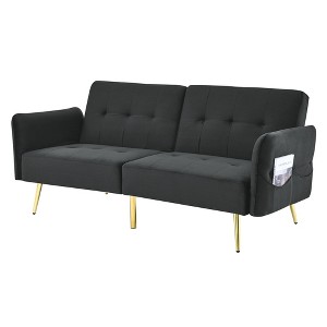 NicBex 77.5 Inch Velvet Futon Sofa Bed,Convertible Sleeper Loveseat Couch with Folded Armrests for Living Room,Bedroom,Office,Apartment - 1 of 4