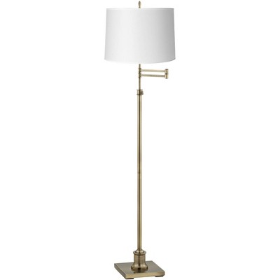 360 Lighting Swing Arm Floor Lamp Antique Brass White Mica Paper Drum Shade for Living Room Reading Bedroom