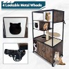 57.5-Inch Cat Litter Box Enclosure Cabinet, Retro Brown Wooden Furniture with Built-in Stainless Steel Litter Pan, Lockable Wheels & Hammock - 4 of 4