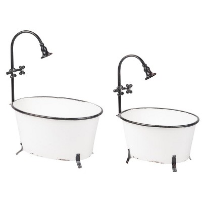 Set of 2 Black Rim White Enamel Bathtub Planters - Foreside Home & Garden