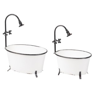 Set of 2 Black Rim White Enamel Bathtub Planters - Foreside Home & Garden - 1 of 4