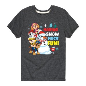 Boys' - Paw Patrol - Skye Marshall Chase Rubble Having Snow Much Fun Short Sleeve Graphic T-Shirt - 1 of 4
