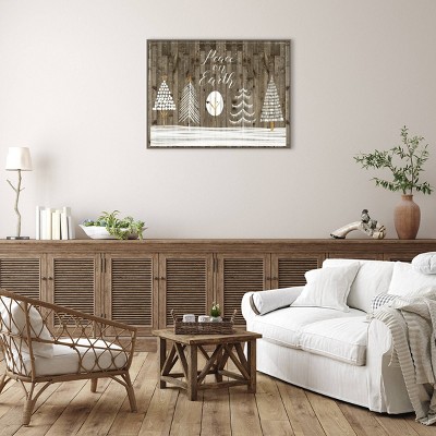 Peace on Earth Brown and White Christmas Canvas Wall Art