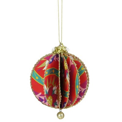 Ganz 4" Glittered Floral Sliced Ball Ornament - Red/Gold