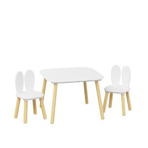 SEVOBAL Kids Table Sets, 3-Piece Rabbit Theme Activity Table with Two Chairs for Toddler Playroom and Learning, White, 26.4"*26"*3.55" - 1 of 4