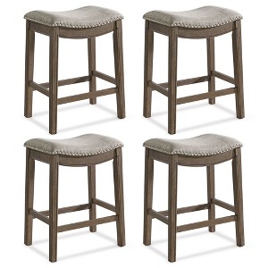 ROME + OAK Parker Backless Counter Stool, Walnut with Grey Upholstery, Set of 4 - 1 of 1