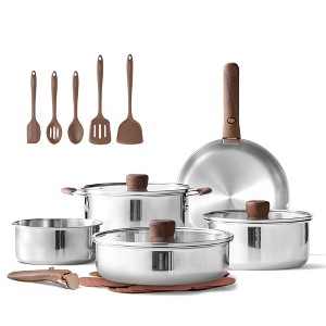 Aoibox 19-Piece Stainless Steel Cookware Set with Detachable Handles, Induction-Compatible Pots and Pans for Kitchen, RV, and Camping, Oven Safe - 1 of 4