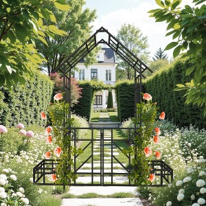 Mlmh & Kngwa 97.2"H Metal Garden Arch with Gate and planter - 1 of 4