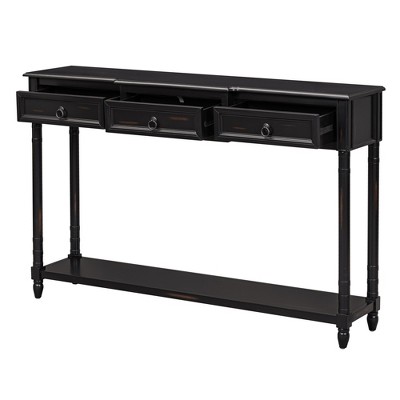 TiramisuBest Rustic Entryway Console Table, 60in Long Sofa Table with two Different Size Drawers and Bottom Shelf with Turquoise Green