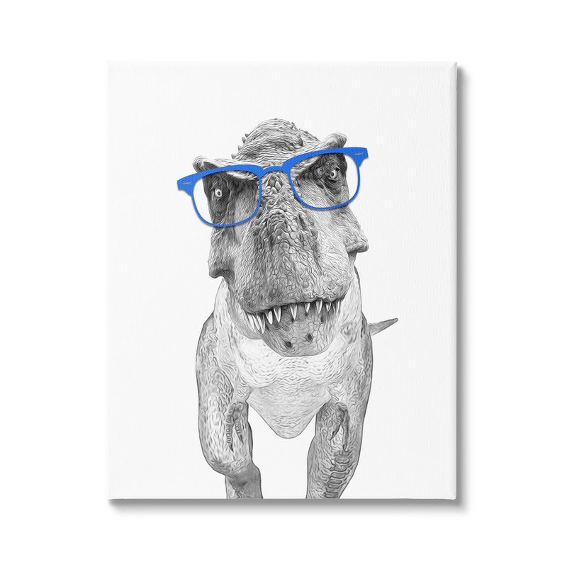 Stupell T-Rex Dinosaur Blue Glasses Gallery Wrapped Canvas Wall Art, 1 of 5