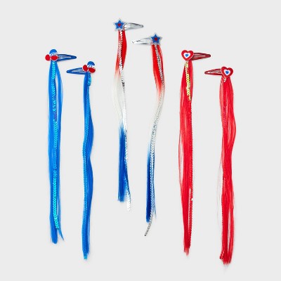 Girls' 6pk 4th of July Faux Hair Clip Set - Cat & Jack™ Blue/White/Red