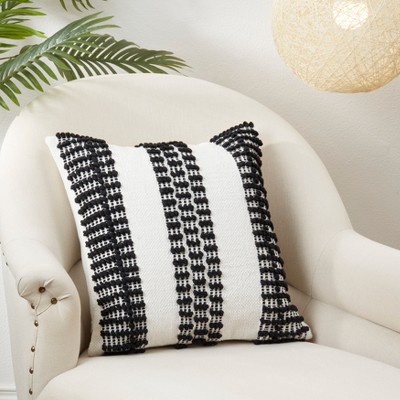 Black and White Textured Stripe Cotton Throw Pillow Cover