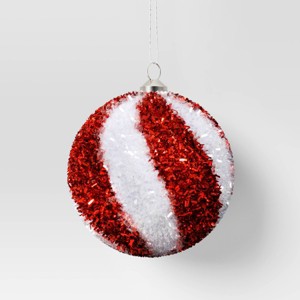 Christmas Tinsel Ball Peppermint Red and White Ornament - Wondershop™ - 1 of 3