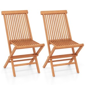 Tangkula Teak Wood Patio Chairs Set of 2 Outdoor Folding Chairs w/ High Back for Dining - 1 of 4