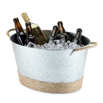 Twine Seaside Jute Rope Wrapped Farmhouse Galvanized Ice Metal Beverage  Tub, Wine, Beer Bottle Bucket, 4.5 Gallons, Silver : Target