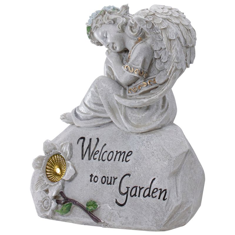 Northlight 9.25" Gray Solar Powered "Welcome to Our Garden" Angel Outdoor Garden Statue, 5 of 6