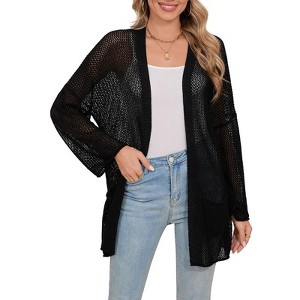 Coolmee Crochet Cardigan for Women Sleeve Open Front Lightweight Lace Boho Cover Up With Pocket - 1 of 4