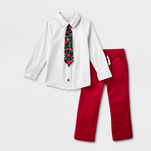 Toddler Boys' Adaptive Holiday Dress Set - Cat & Jack™ Gray/Red 3T