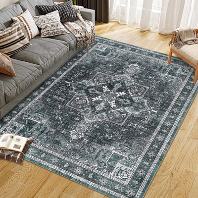 Washable Rug flower print Vintage Rug Foldable Rug Non Slip Carpet