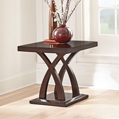 Vynxaria Jocelyn End Table ¨C Classic Brown Design with Decorative Base and Thick Tops