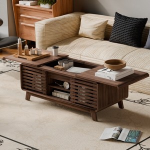 Belord Mid-Century Modern Coffee Table with 2 Sliding Tops, Hidden Storage and Open Shelf, Wood Modern Coffee Table for Living Room and Office - 1 of 4